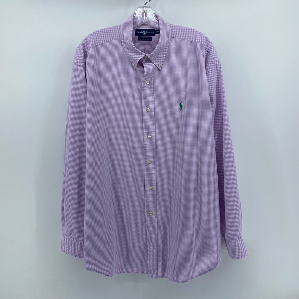 Ralph Lauren Blake Mens XL Purple Gingham Check 100% Two-Ply Cotton Shirt L/S